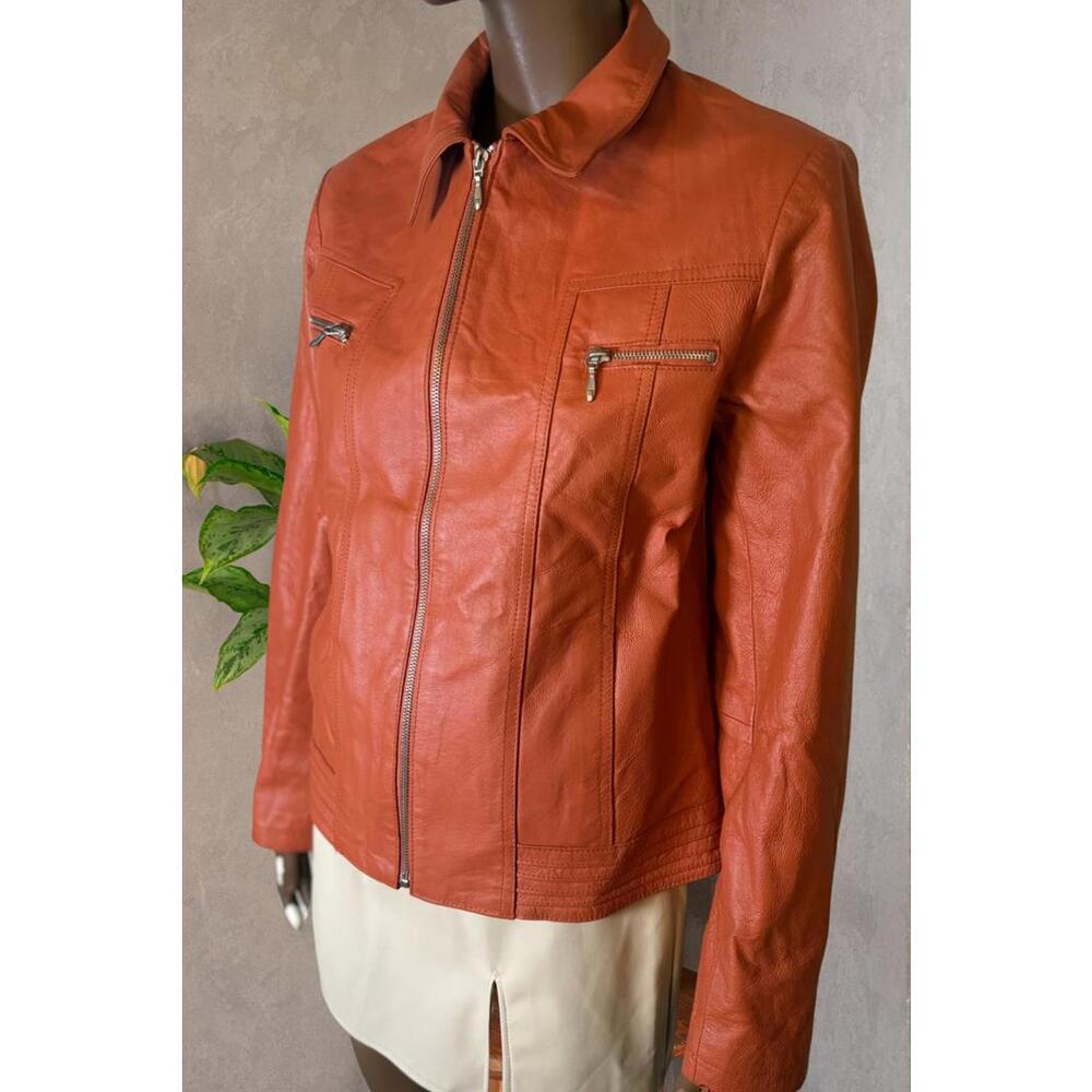 Vintage Laurence Roy orange leather jacket size XL fits more like L